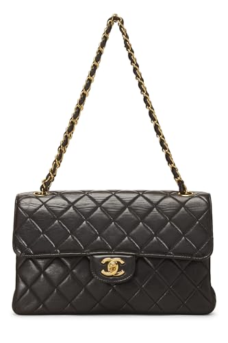 Chanel, sac à rabat classique double face en cuir d'agneau matelassé noir de taille moyenne, noir