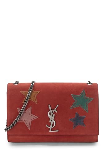 Yves Saint Laurent, Pre-Loved Red Suede Embroidered Star Kate Medium, Red