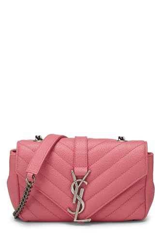 Yves Saint Laurent, Pre-Loved Pink Calfskin Chevron College Wallet on Chain (WOC), Pink