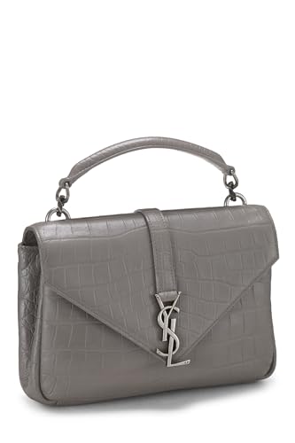 Yves Saint Laurent, Pre-Loved Grey Embossed Leather College Medium, Grey