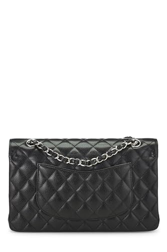 Chanel, sac à main matelassé noir à double rabat classique de taille moyenne, noir