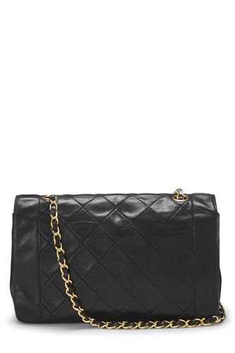 Chanel, Solapa mediana con borde de piel de cordero negra Pre-Loved, Negro