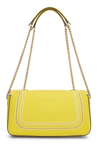 Fendi, Cadena baguette mediana bordada de cuero amarillo Pre-Loved, Amarillo