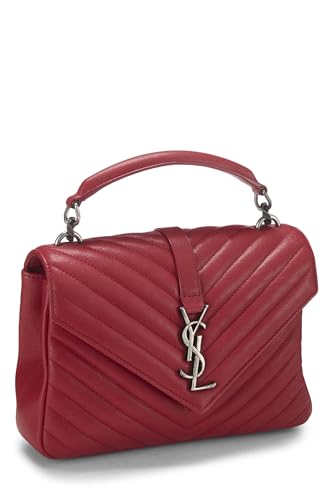 Yves Saint Laurent, Pre-Loved Red Chevron Leather College Medium, Rojo