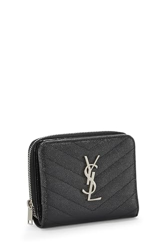 Yves Saint Laurent, Portefeuille compact en cuir grainé noir d'occasion, noir