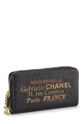 Chanel, Pre-Loved Black Embossed Calfskin Mademoiselle Wallet, Black