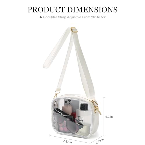 TOBVZOO Clear Purse Crossbody Bag for Women Stadium Approved, Small Leather Clear Bag with Adjustable Strap for Concert Sports Events (White)