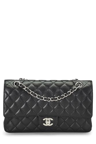 Chanel, sac à main matelassé noir à double rabat classique de taille moyenne, noir