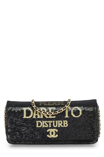 Chanel, Bolso con solapa Please Dare To Disturb de lentejuelas negras y doradas Pre-Loved Paris-Cosmopolite, Negro