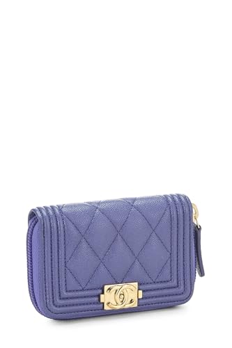 Chanel, Pre-Loved Purple Quilted Caviar Boy Zip Around Coin Purse, Purple