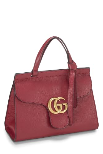 Gucci, Pre-Loved Red Leather GG Marmont Top Handle Flap Bag Mini, Red