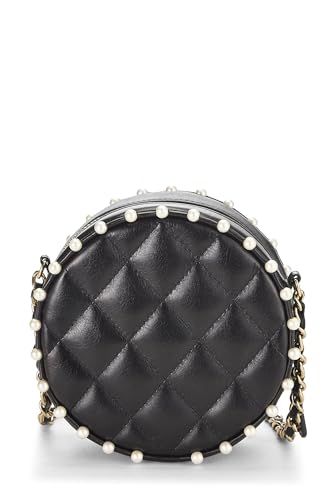 Chanel, pochette ronde classique à chaîne en cuir d'agneau matelassé noir d'occasion, noir