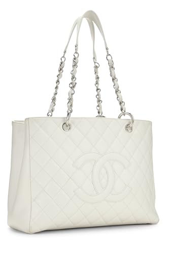 Chanel, Pre-Loved White Quilted Caviar Grand Shopping Tote (GST), White