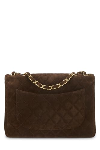 Chanel, Jumbo demi-rabat en daim matelassé marron d'occasion, marron