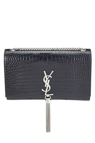 Yves Saint Laurent, Borla Kate mediana en relieve negra Pre-Loved, azul marino