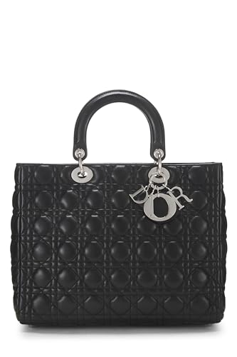 Dior, Lady Dior Pre-Loved Cannage negro de piel de cordero acolchada, grande, negro