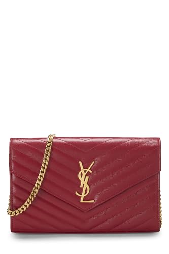 Yves Saint Laurent, Pre-Loved Red Grained Calfskin Envelope Wallet-On-Chain (WOC), Red