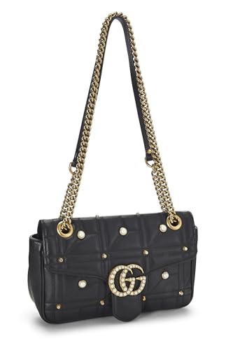 Gucci, sac à bandoulière GG Marmont en cuir noir et fausses perles, petit modèle, noir