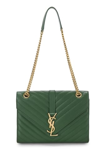 Yves Saint Laurent, Pre-Loved Green Calfskin Envelope Shoulder Bag Small, Green