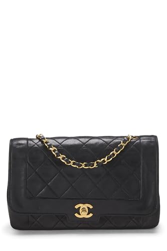 Chanel, Solapa mediana con borde de piel de cordero negra Pre-Loved, Negro