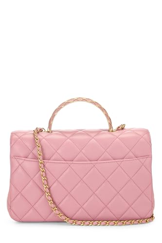 Chanel, Petit sac à main rectangulaire en cuir d'agneau matelassé rose d'occasion, rose