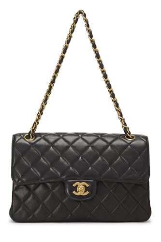 Chanel, sac à rabat classique double face en cuir d'agneau matelassé noir de taille moyenne, noir