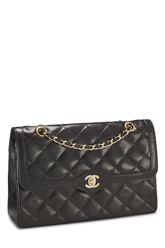 Chanel, Jumbo Double Flap en cuir d'agneau matelassé noir d'occasion, édition limitée Paris, noir