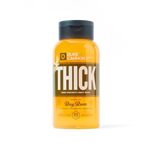 Gel de baño de alta viscosidad THICK para hombres de Duke Cannon Supply Co. THICK IN A BOX, paquete de 4, ingredientes de primera calidad, espesantes de origen vegetal, espuma superior, exfoliante natural, 17,5 onzas líquidas (paquete de 4)