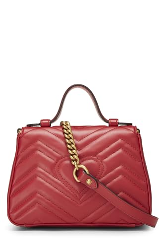 Gucci, Pre-Loved Red Leather GG Marmont Top Handle Bag Mini, Red