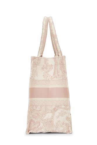 Dior, Sac fourre-tout en toile de Jouy brodée rose, grand modèle, d'occasion