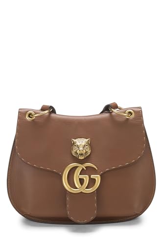 Gucci, sac à bandoulière GG Animalier Marmont en cuir marron d'occasion, marron