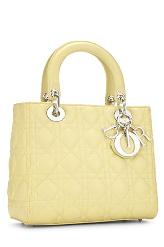 Dior, Lady Dior Medium en cuir d'agneau matelassé jaune Cannage d'occasion, jaune