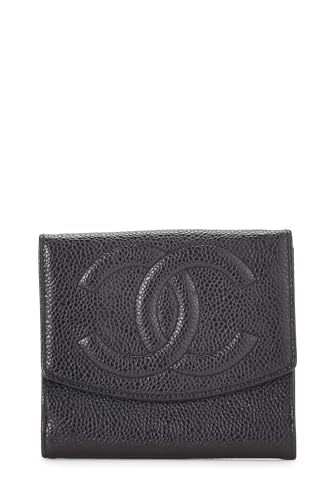 Chanel, portefeuille compact Timeless 'CC' Black Caviar d'occasion, noir