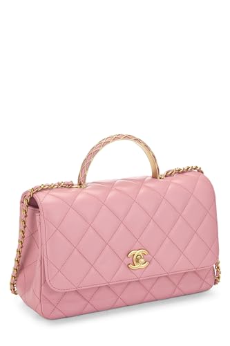 Chanel, Petit sac à main rectangulaire en cuir d'agneau matelassé rose d'occasion, rose