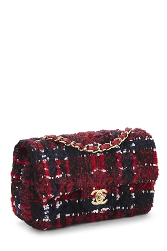 Chanel, Mini sac à rabat rectangulaire en tweed matelassé rouge d'occasion, rouge