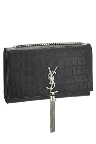 Yves Saint Laurent, Borla Kate mediana en relieve negra Pre-Loved, Negro