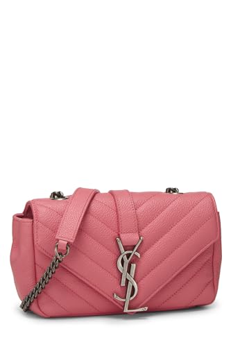 Yves Saint Laurent, Pre-Loved Pink Calfskin Chevron College Wallet on Chain (WOC), Pink