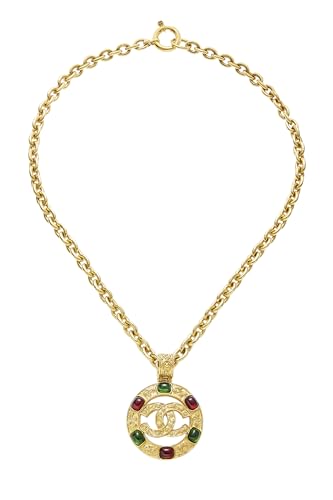 Chanel, collier Gripoix multicolore en filigrane doré d'occasion, grand modèle, or