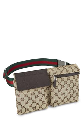 Gucci, Pre-Loved Original GG Canvas Double Pocket Waist Pouch, Brown