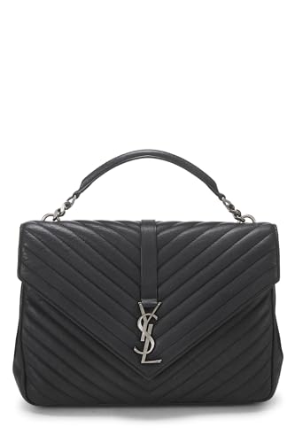 Yves Saint Laurent, College Large en cuir à chevrons noirs d'occasion, noir