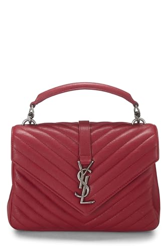 Yves Saint Laurent, Pre-Loved Red Chevron Leather College Medium, Rojo