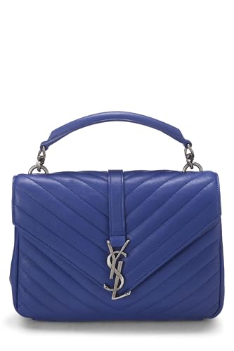 Yves Saint Laurent, College Medium en cuir à chevrons bleus d'occasion, bleu