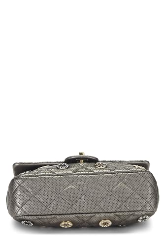 Chanel, Pre-Loved Paris-Dubai Silver Perforated Leather Medals Flap Bag Small, Silver