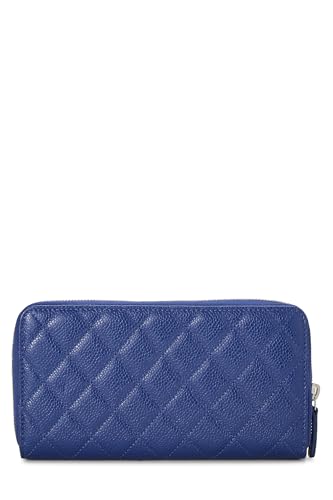 Chanel, Pre-Loved Blue Quilted Caviar Zip Around Wallet, Blue