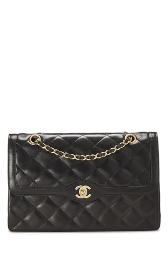 Chanel, Jumbo Double Flap en cuir d'agneau matelassé noir d'occasion, édition limitée Paris, noir