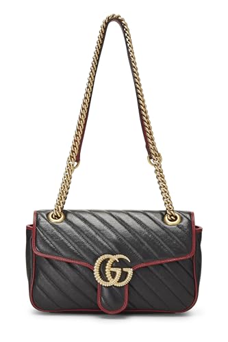 Gucci, Pre-Loved Black Leather Torchon GG Marmont Shoulder Bag Small, Black