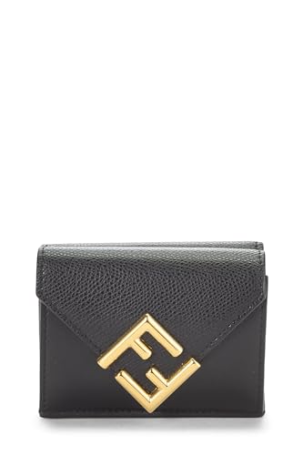 Fendi, portefeuille compact « FF » en cuir noir d'occasion, noir