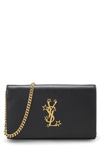 Yves Saint Laurent, Pre-Loved Black Grainy Leather Star Kate Wallet On Chain (WOC), Black