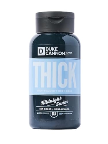 Gel de baño Duke Cannon Midnight Swim: gel de baño espeso y de alta viscosidad para hombres, fórmula exfoliante e hidratante, aromas a algas marinas y sándalo, 17,5 oz (paquete de 1)