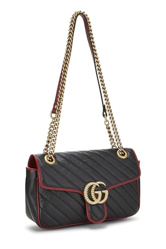 Gucci, sac à bandoulière Torchon Marmont en cuir noir d'occasion, petit modèle, multicolore